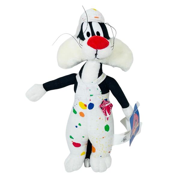 Looney Tunes Sylvester the Cat Painters Outfit Plush Vintage 1998 10" New w Tags - Picture 1 of 10